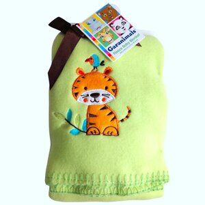 NWT Garanimals Tiger Embroidered Green Fleece Baby Blanket 30 x 40 Inches